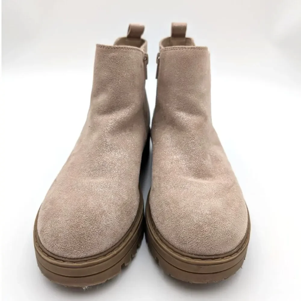 Nordstrom Raissa Girls Ankle Boots Shimmer Glitter Side Zip Tan Size US3M EU18